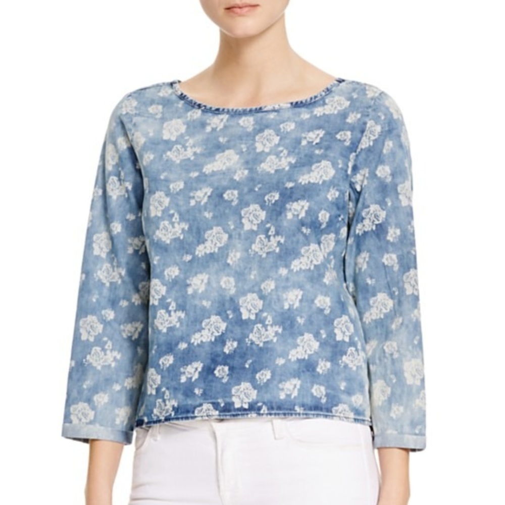 VERO MODA Rose Print Chambray Top, XS